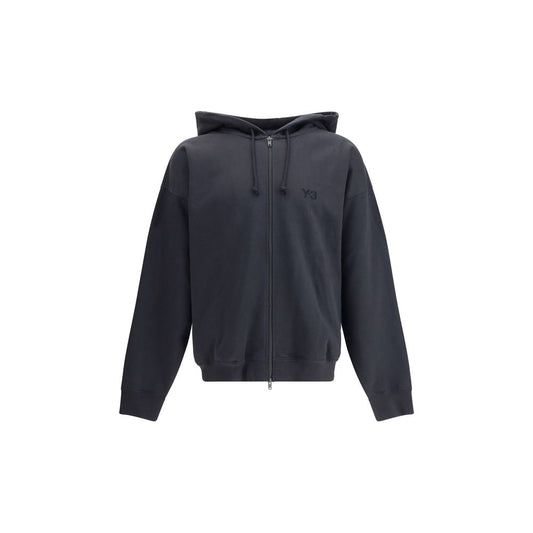 Y-3 Black Cotton Sweatshirt with front zipper and adjustable hood