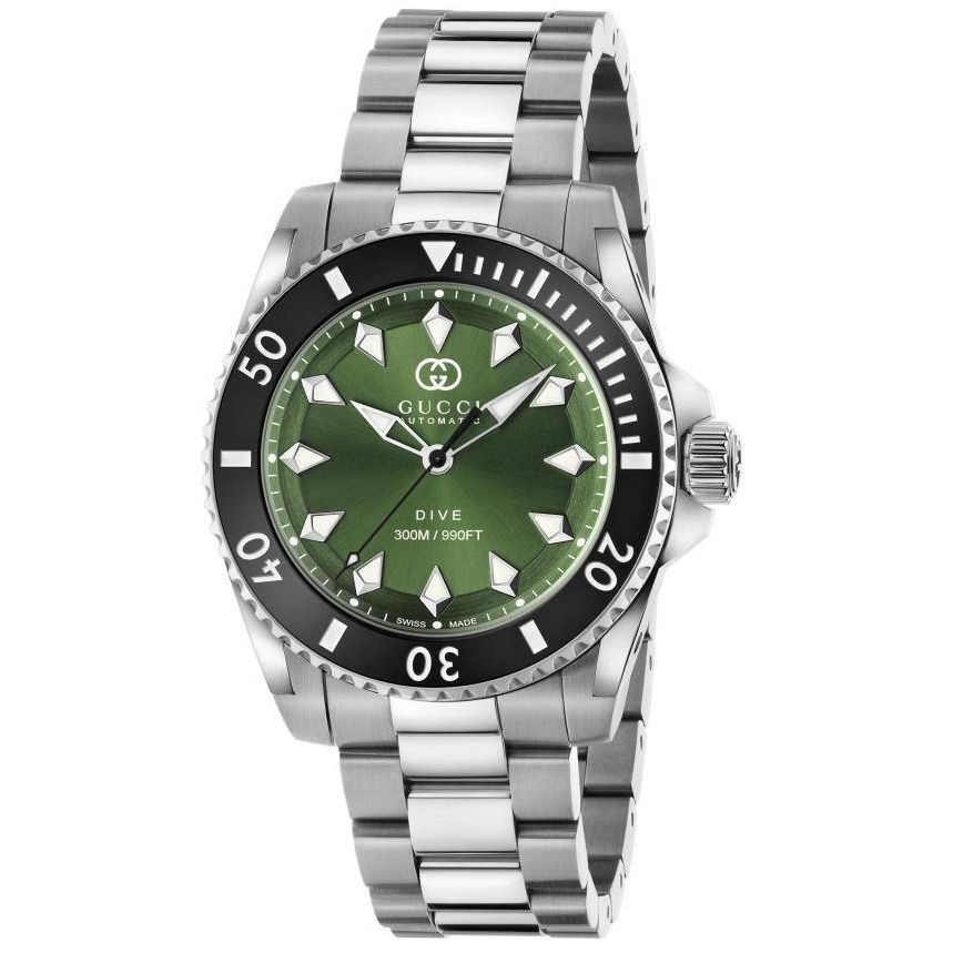 Luxury watch GUCCI Mod. DIVE with green dial and silver strap.