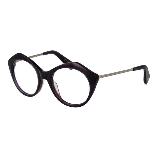 Yohji Yamamoto Purple Women Glasses Frame, round style, full-rim, metal and plastic, demo lenses, size 51-20-140 with branded soft case.