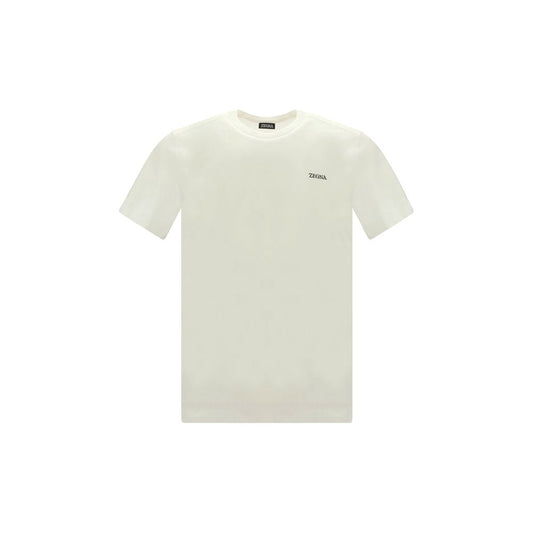 ZEGNA White Cotton T-Shirt with ribbed crew neck and brand monogram, regular fit, AW25 season, 100% cotton.