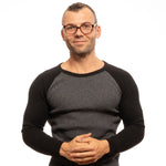 Person wearing Zadig & Voltaire Brown Unisex Glasses Frame, full-rim rectangle style, plastic material, demo lenses.