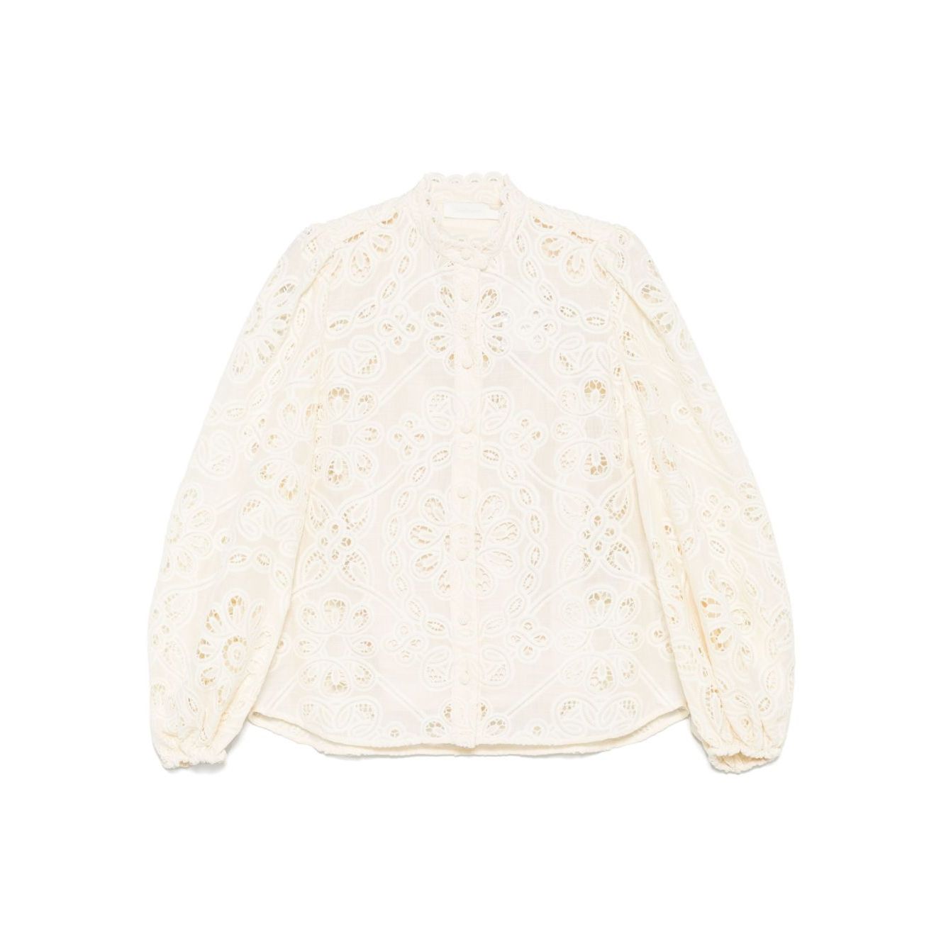 Zimmermann Shirts Ivory blouse with floral detailing, button fastening, long sleeves, elastic cuffs, beige color. True to size fit.